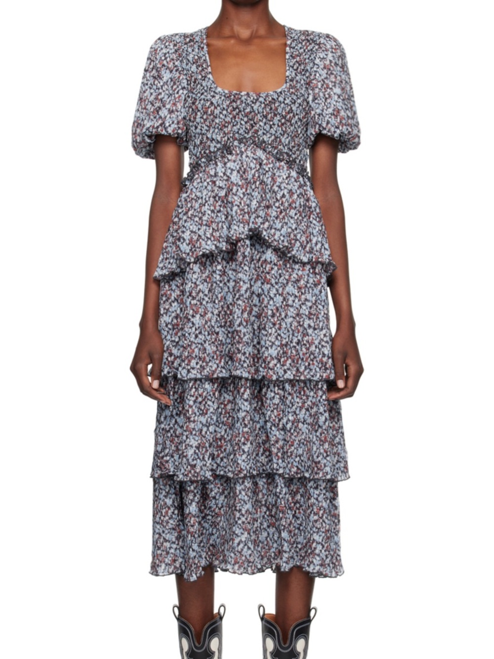 GANNI Blue Floral Midi Dress